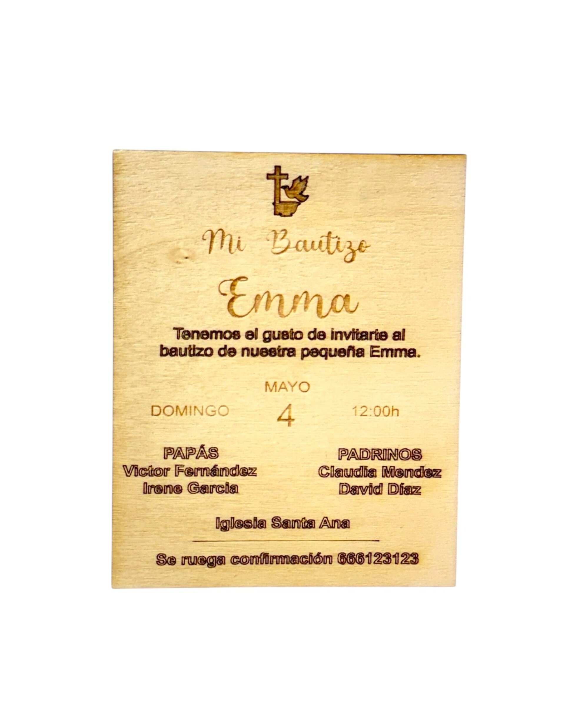 Invitación de bautizo en madera, personalizada - 1