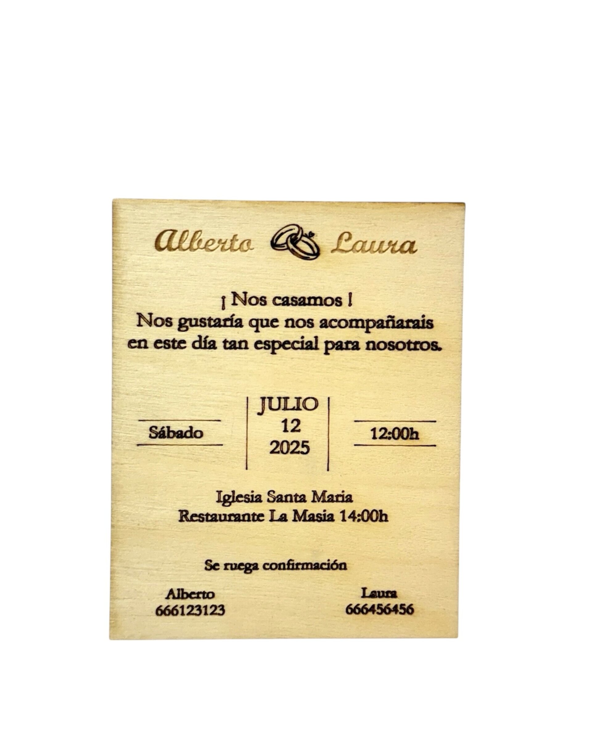 Invitación de boda en madera, personalizada - 1